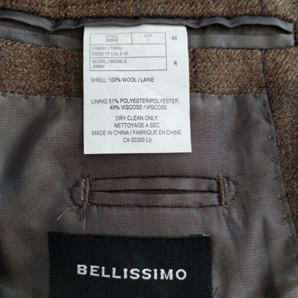 Bellissimo Blazer 40R Brown Windowpane 100% Wool Sport Coat Jacket - Picture 5 of 12